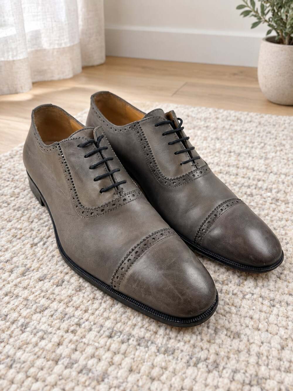 Mercanti Fiorentini Mens 9 M Gray Leather Cap Toe Oxford Dress Shoes Italy